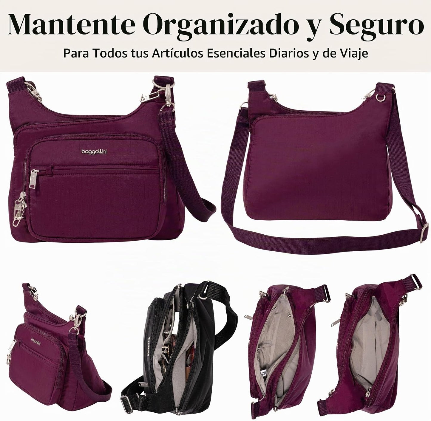 Baggallini Securtex Bandolera cruzada antirrobo 11\u201Dw X 8.5\u20...