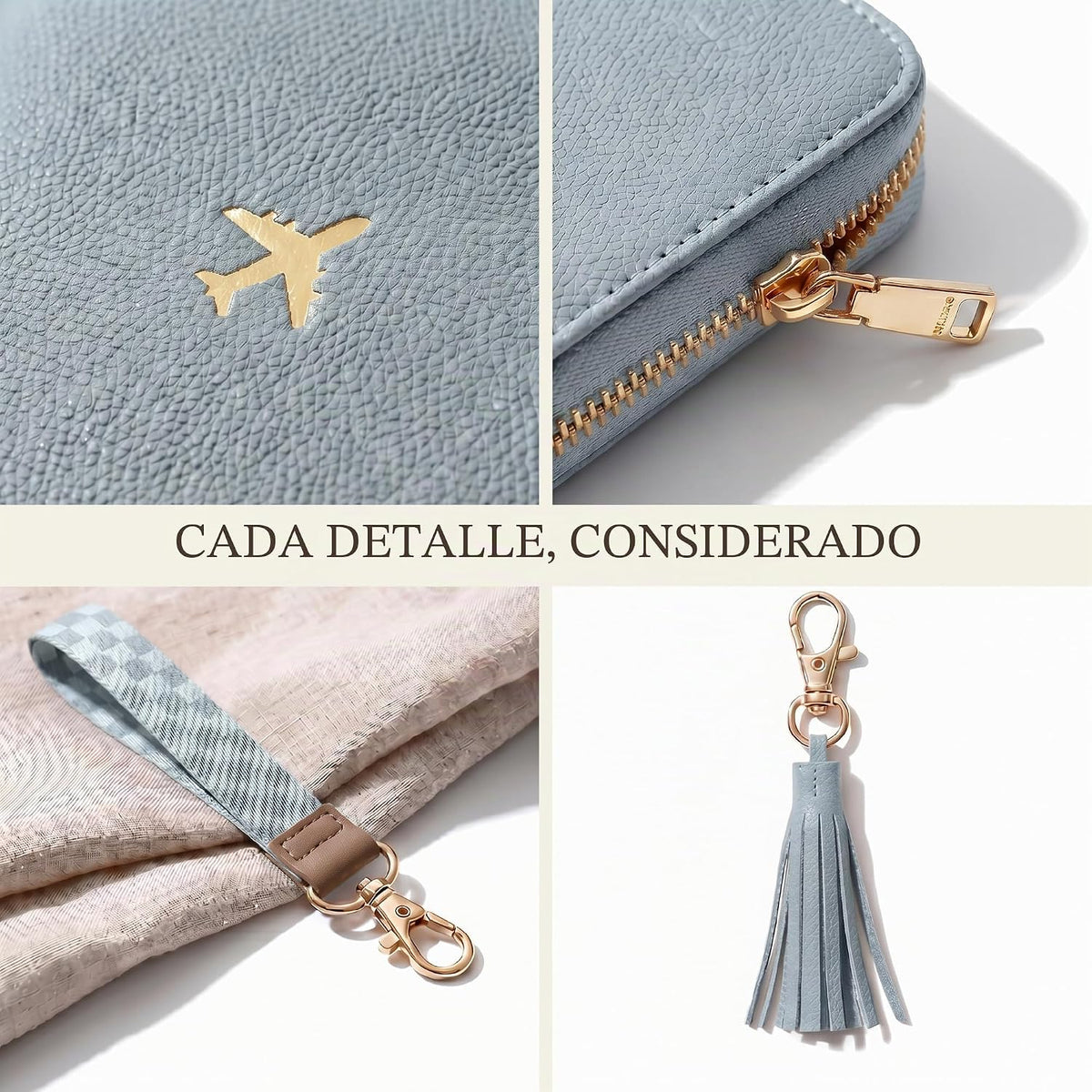 Hermoso soporte para pasaporte y cartera de viaje con correa de muñ...