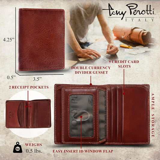 Tony Perotti Billetera plegable de cuero italiano para hombre con s...
