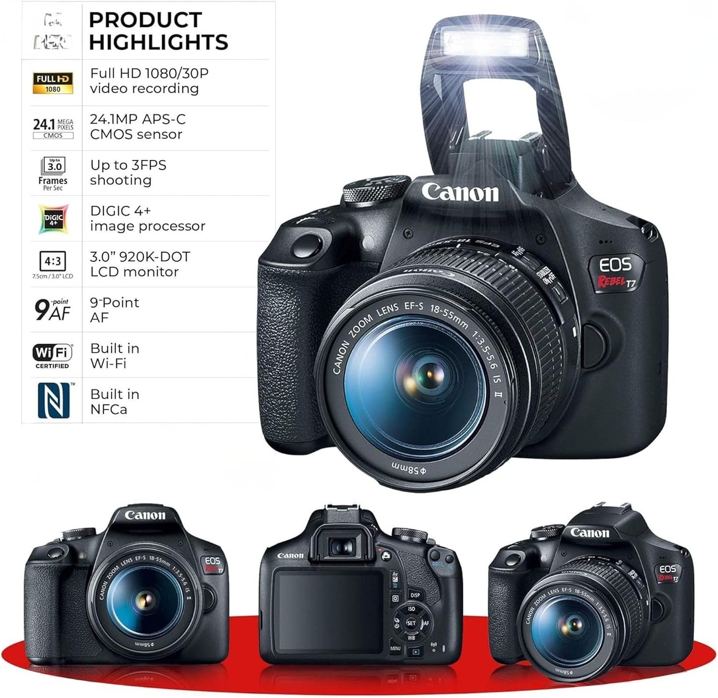 Canon EOS Rebel T7 DSLR Cámara con lente de 18-55 mm (Negro) (Renov...