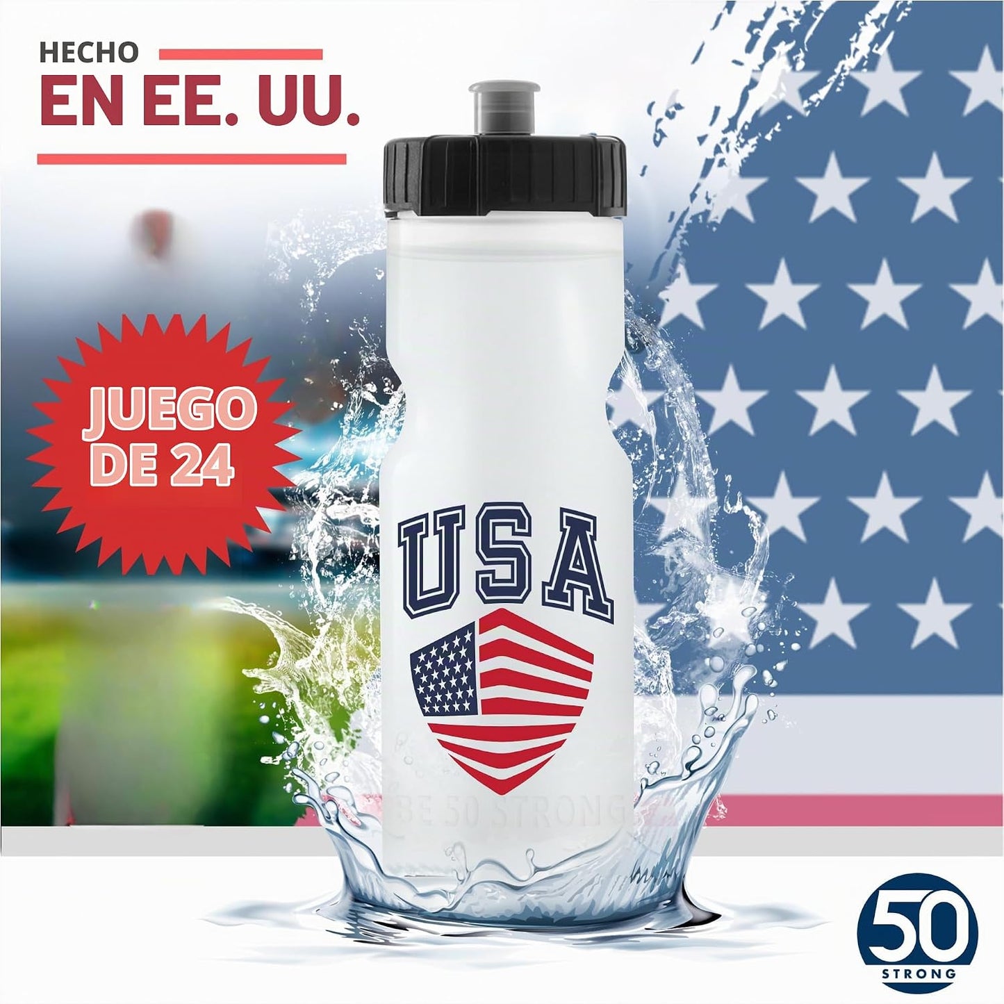50 Strong | Botellas de agua personalizadas, paquete de 24, 22 onza...
