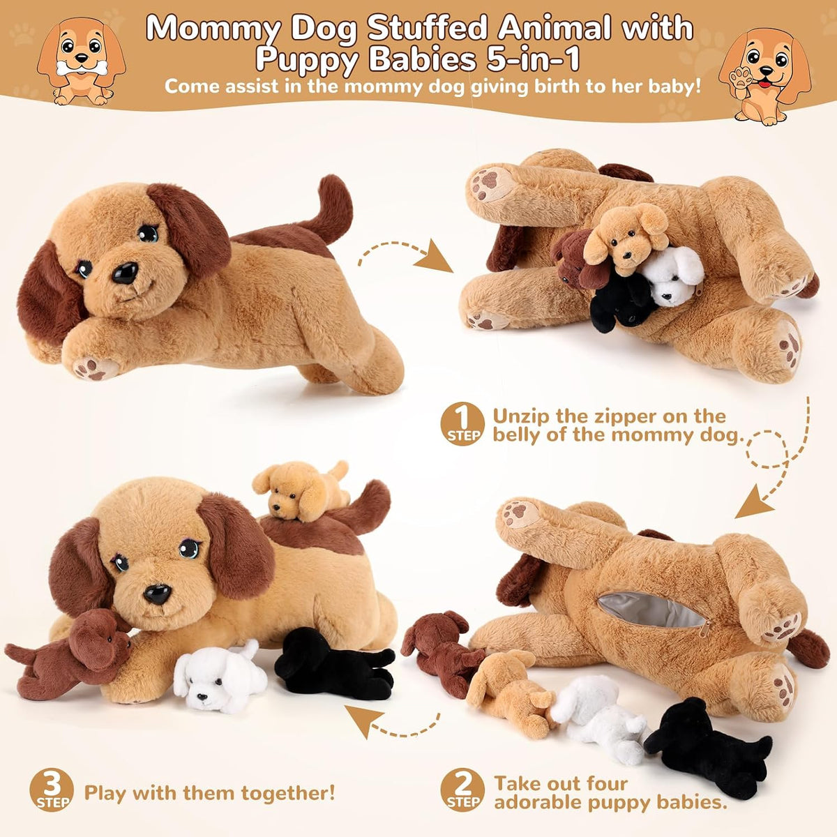 gnomantic Animales de peluche para perros con bebés en el interior,...