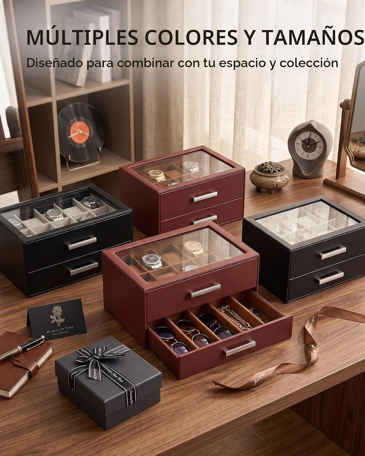 ProCase Caja de reloj de 8 ranuras para hombre, caja de gafas de so...
