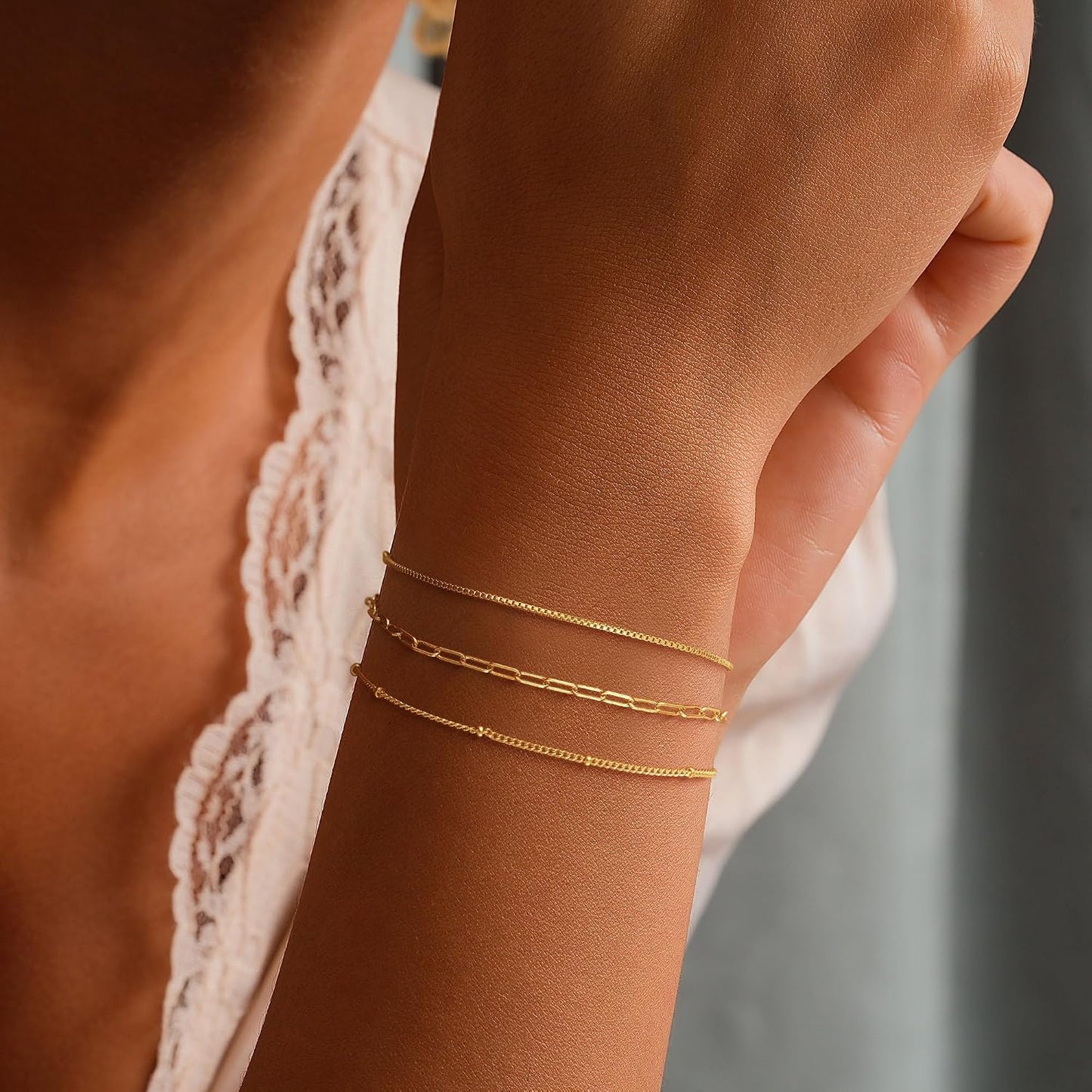 MBW Pulseras chapadas en plata para mujer, delicadas pulseras de pl...