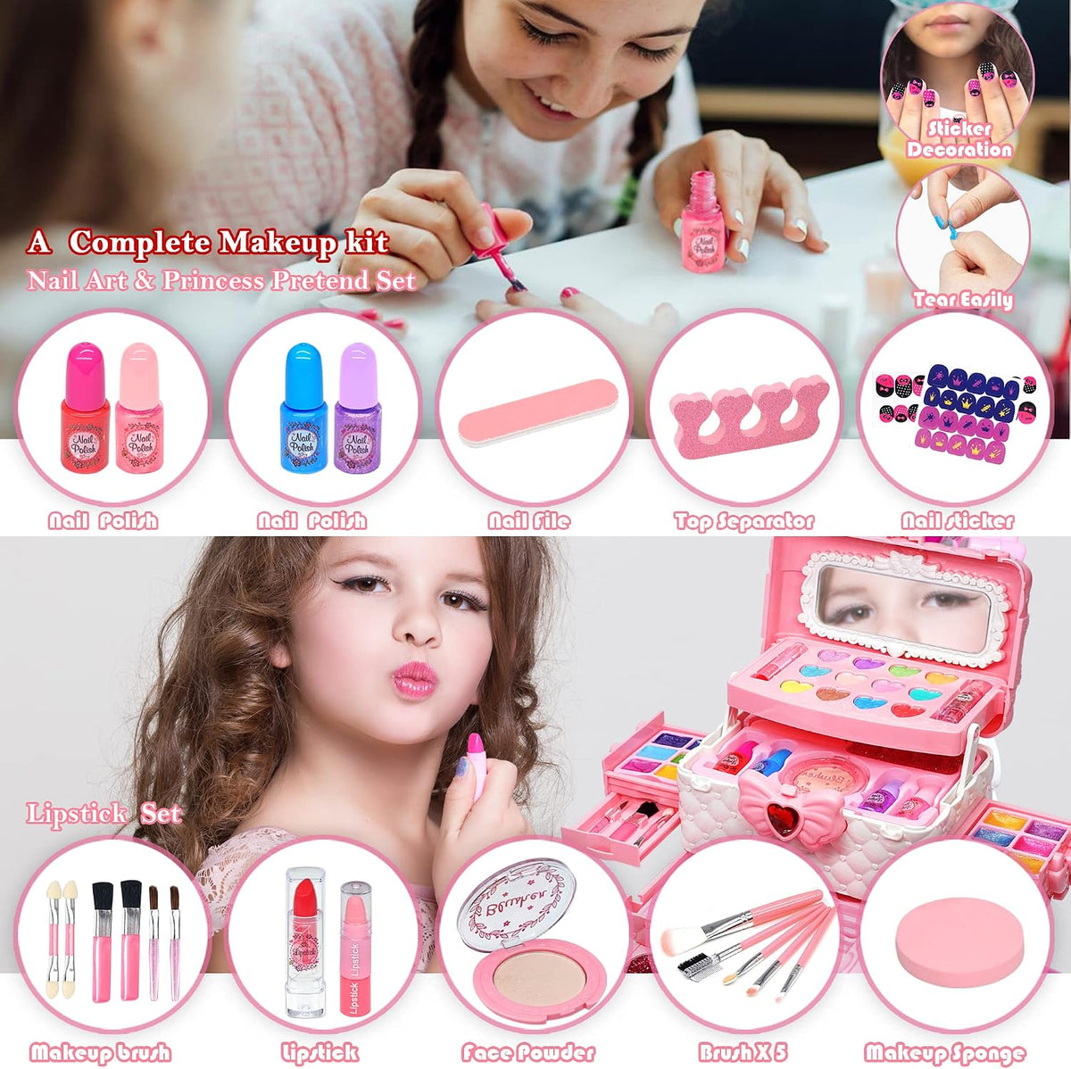 Kit de maquillaje infantil para niña, juguete lavable de princesa,...