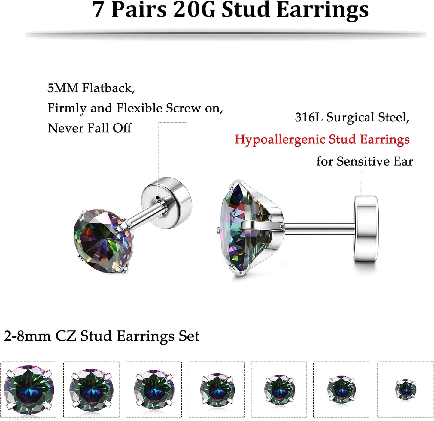 Fansilver Pendientes hipoalergénicos de 0.71 oz con parte trasera p...