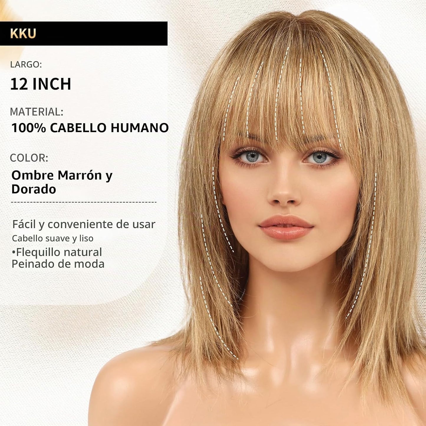KKU Pelucas de Cabello Humano Ombre Marrón Claro de 12 Pulgadas par...
