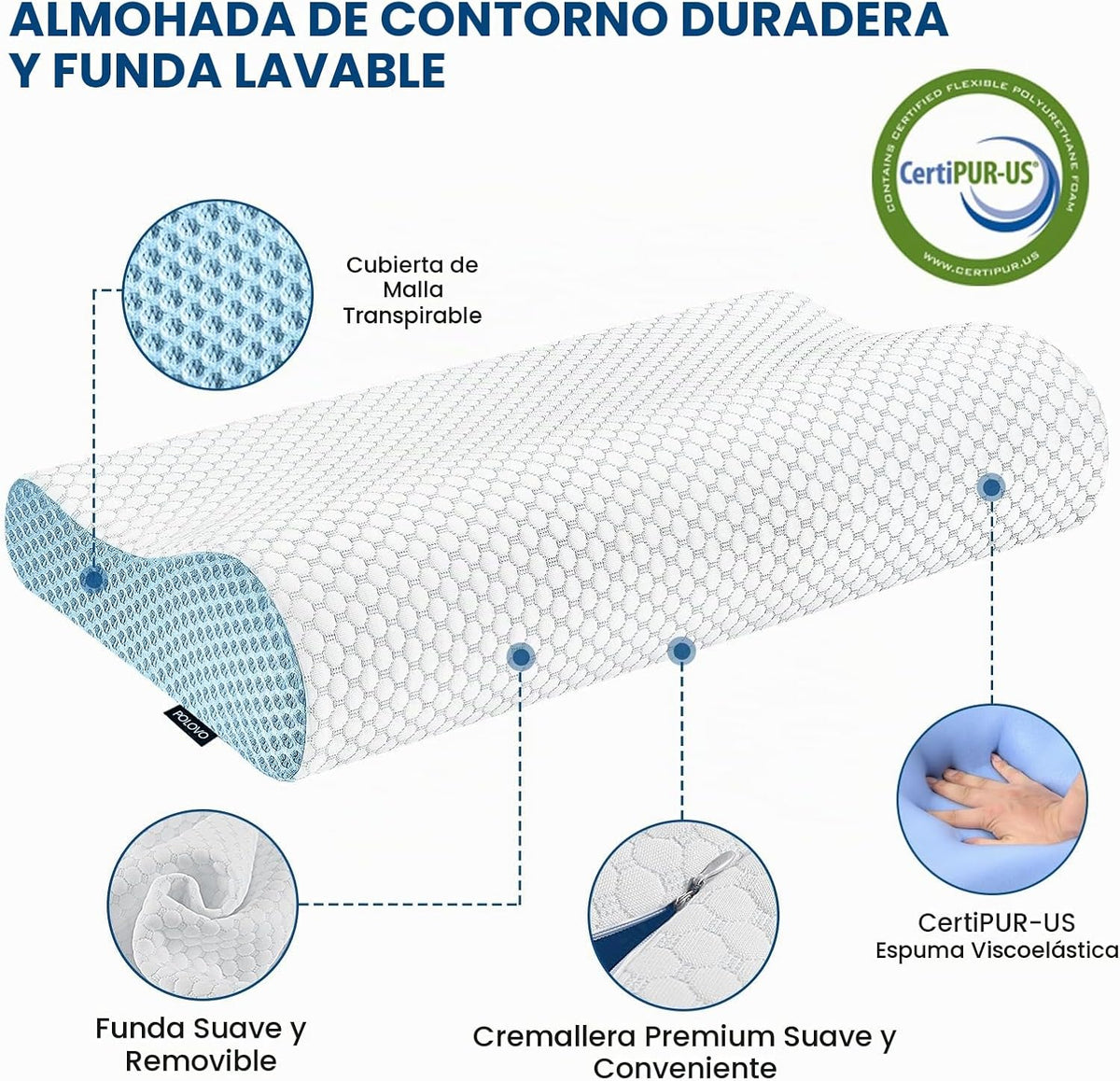 Almohada cervical de contorno de espuma viscoelástica para aliviar...