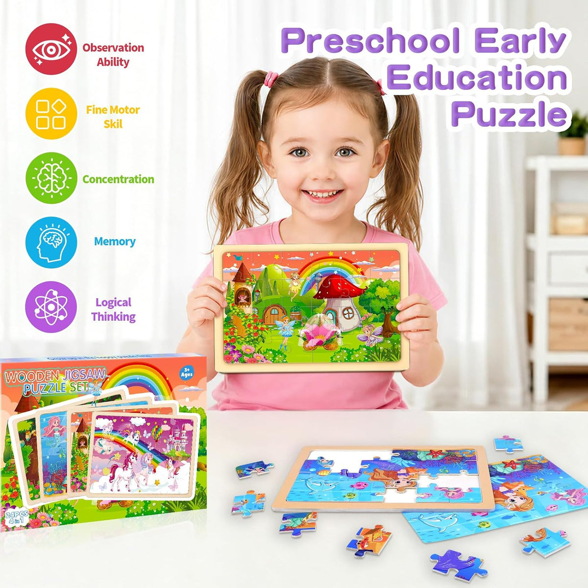 Rompecabezas para niños de 4 a 6 años, unicornio, princesa, hada, s...