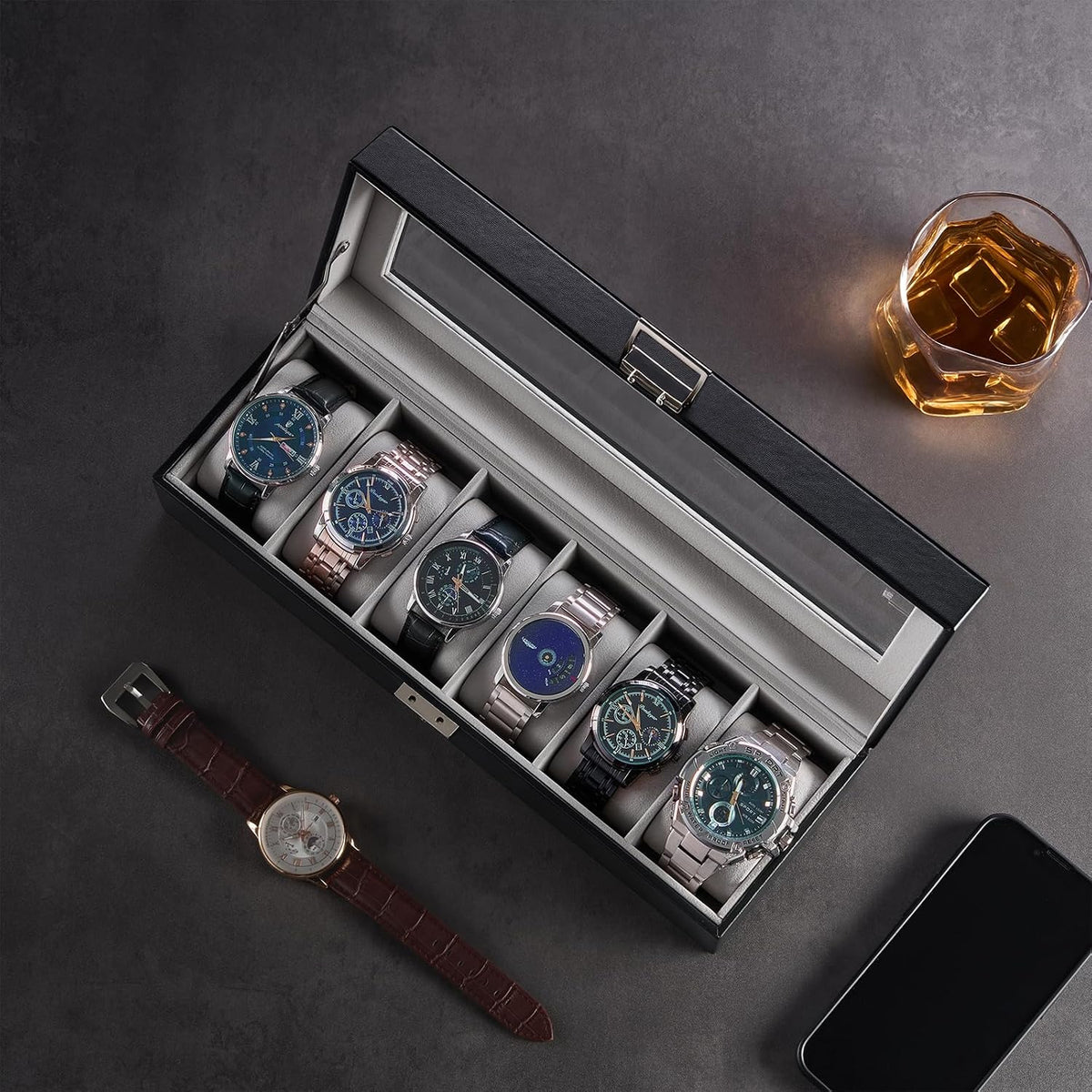 ProCase Caja de reloj de 6 ranuras para hombres -Negro | Organizado...