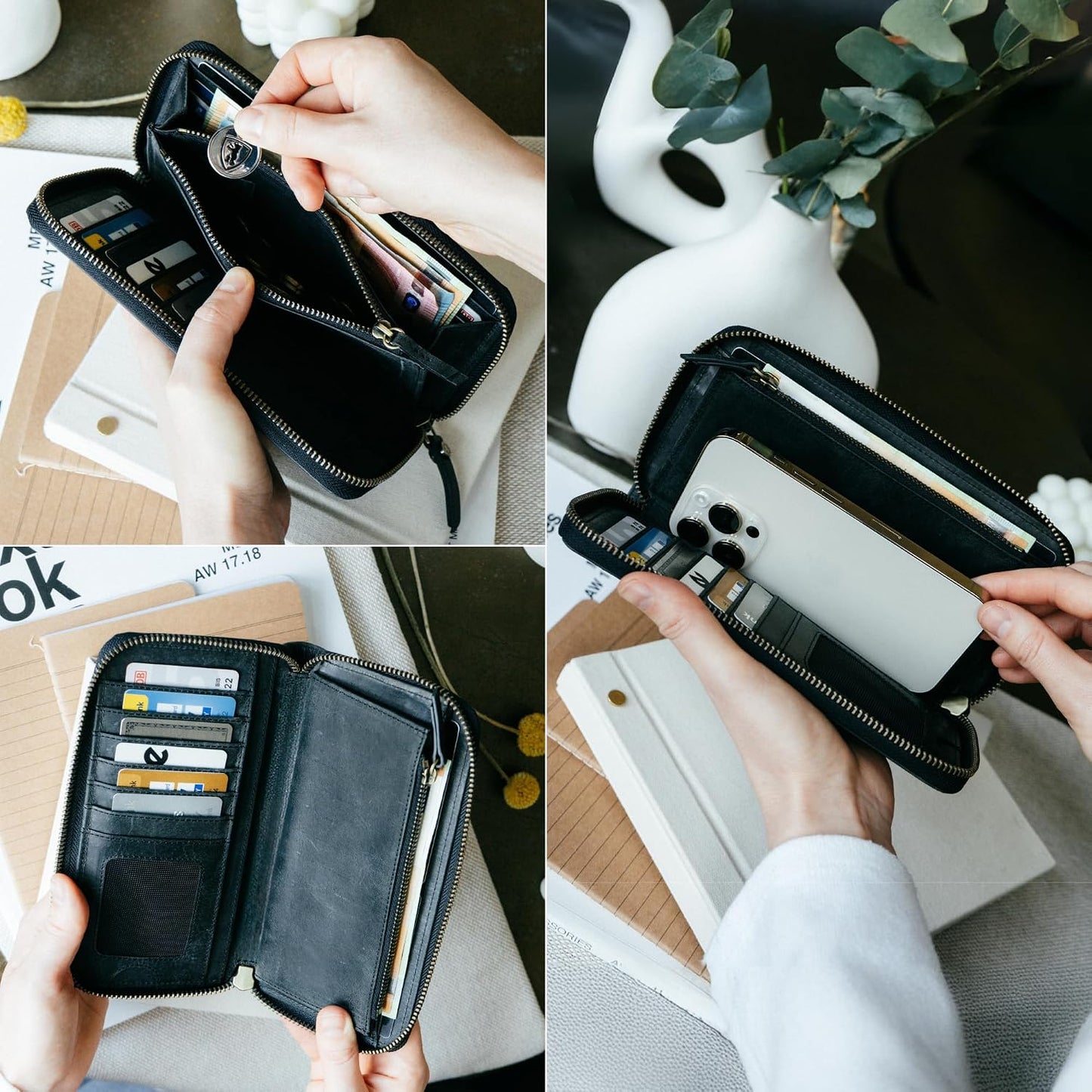 BERLINER BAGS Cartera de cuero genuino, tarjetero con bloqueo RFID...