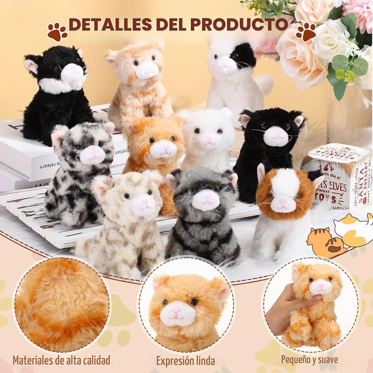 Lenwen 10 piezas de animales de peluche de gato a granel suave gati...