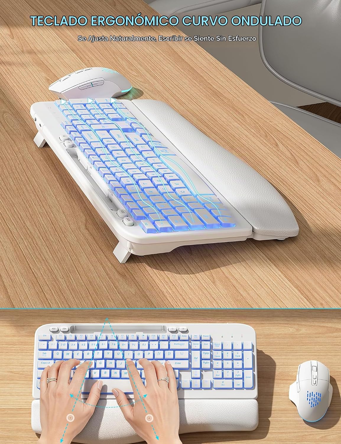SABLUTE Combo de teclado y mouse inalámbricos: teclado ergonómico o...
