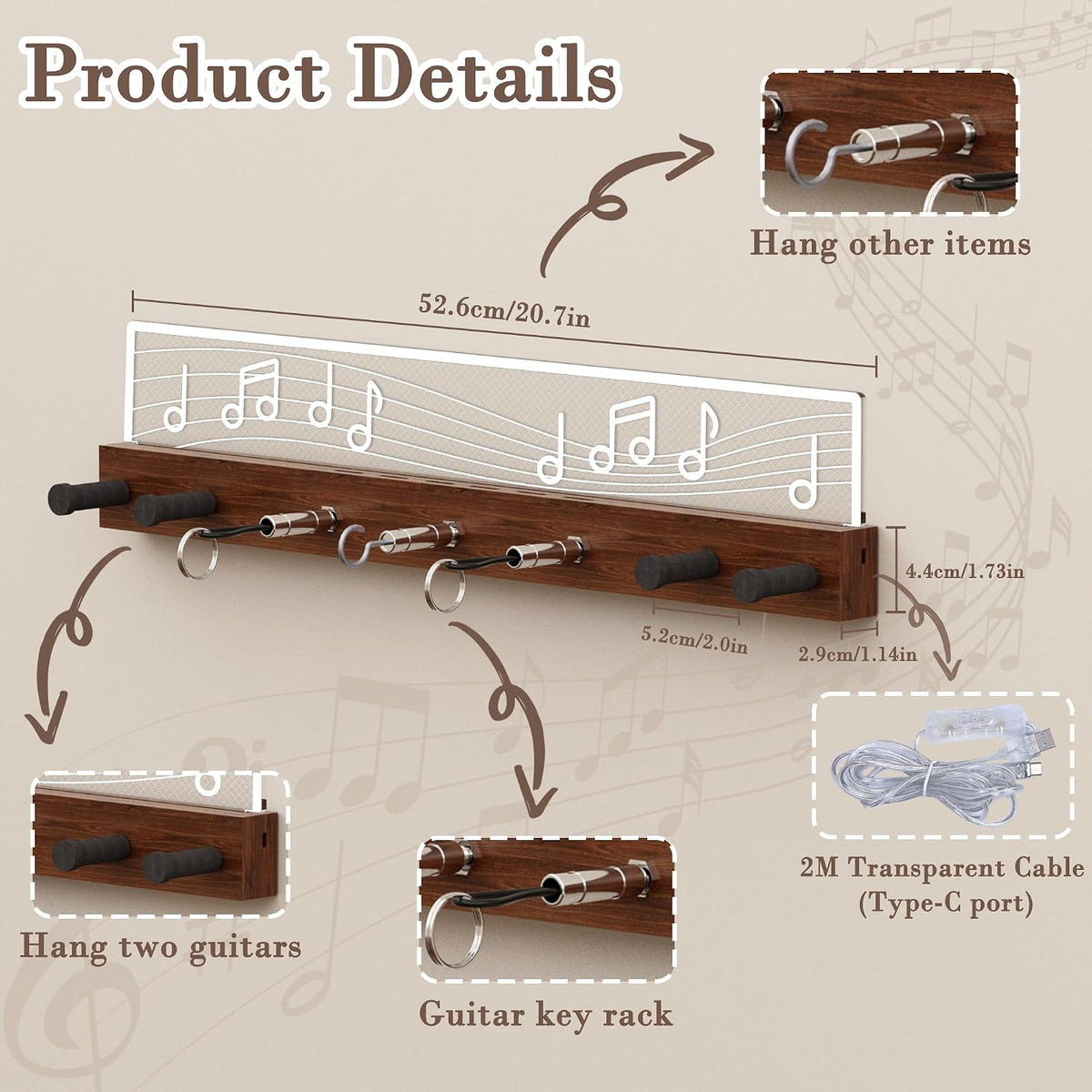 CoolGift Mart Soporte de pared para guitarra iluminado, capacidad p...