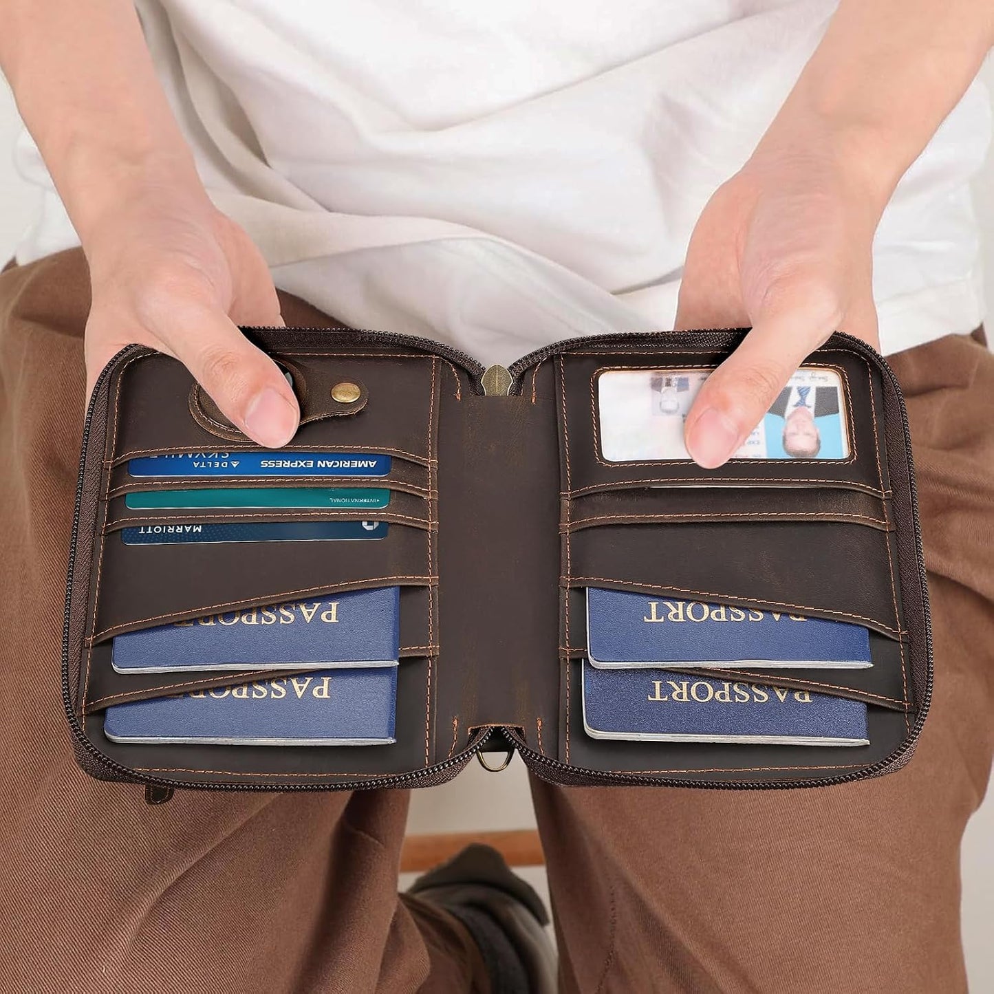 Polare - Cartera de cuero de grano completo para pasaporte familiar...