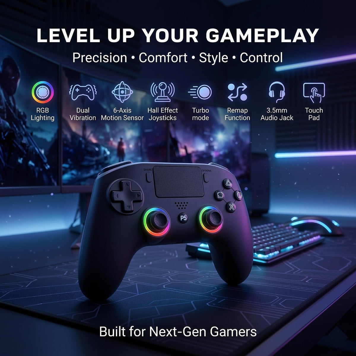 SYRIXAS Mando Inalámbrico Compatible con PS5, Joysticks Efecto Hall...