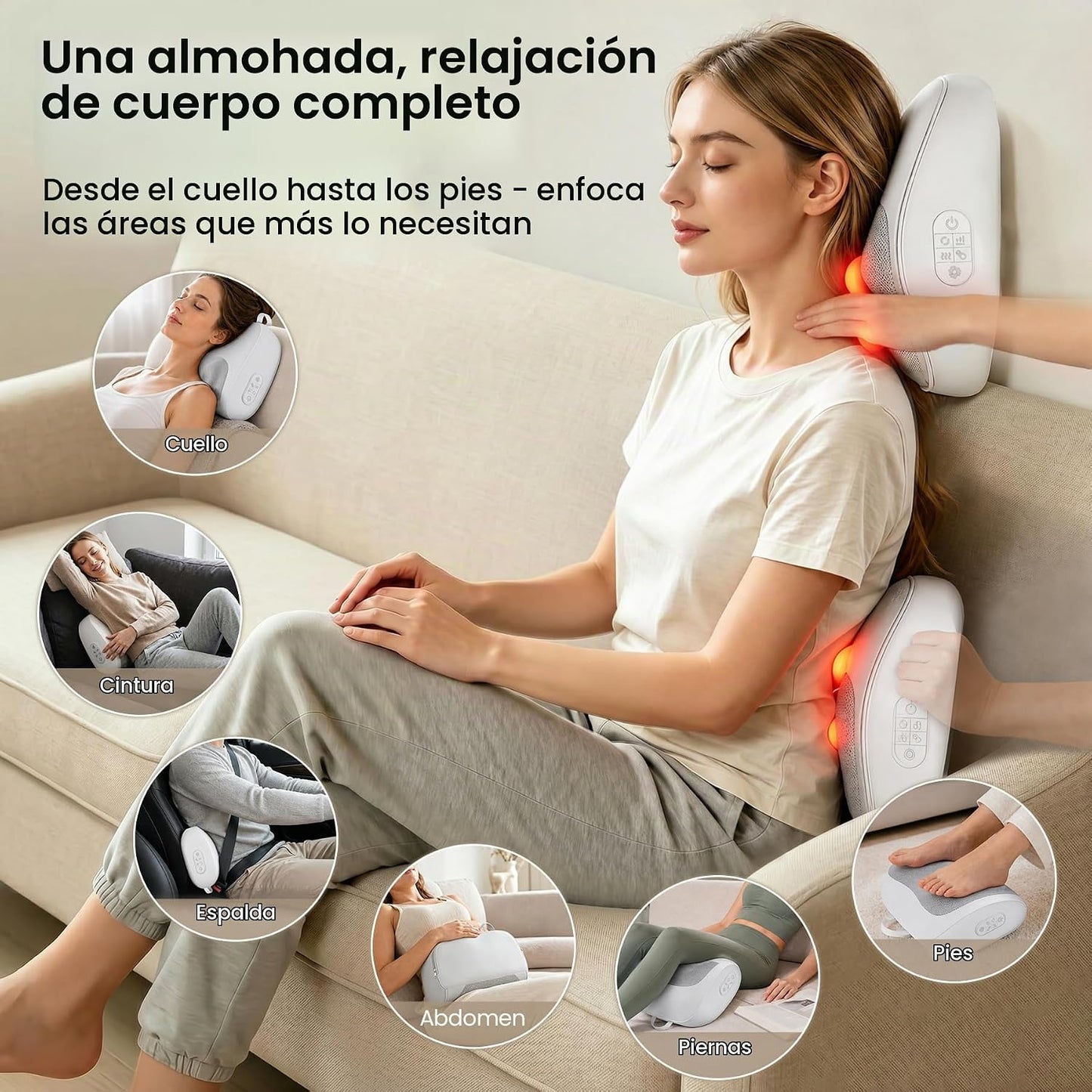 Masajeador multifuncional de cuello y espalda con calor, almohada m...