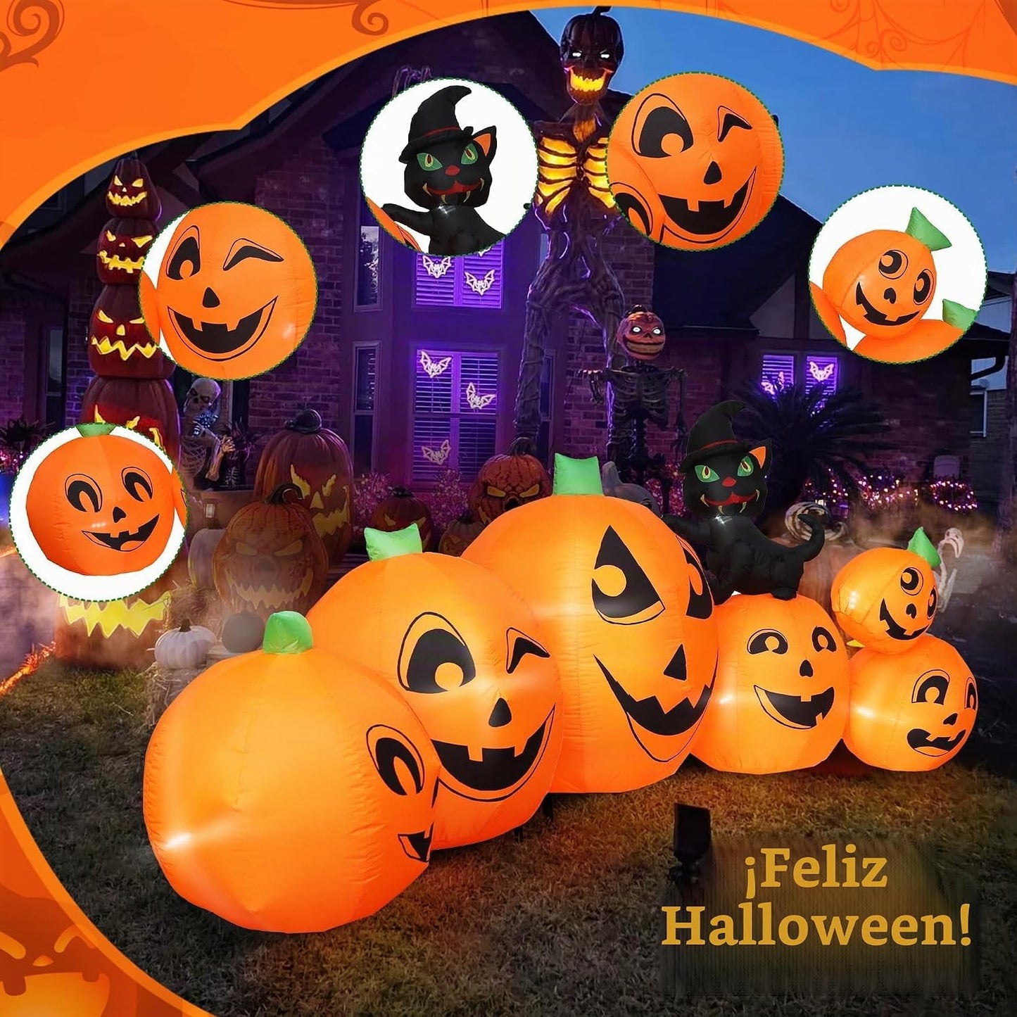 YOUBEMAGIC Parche de calabaza inflable de Halloween de 10 pies de l...