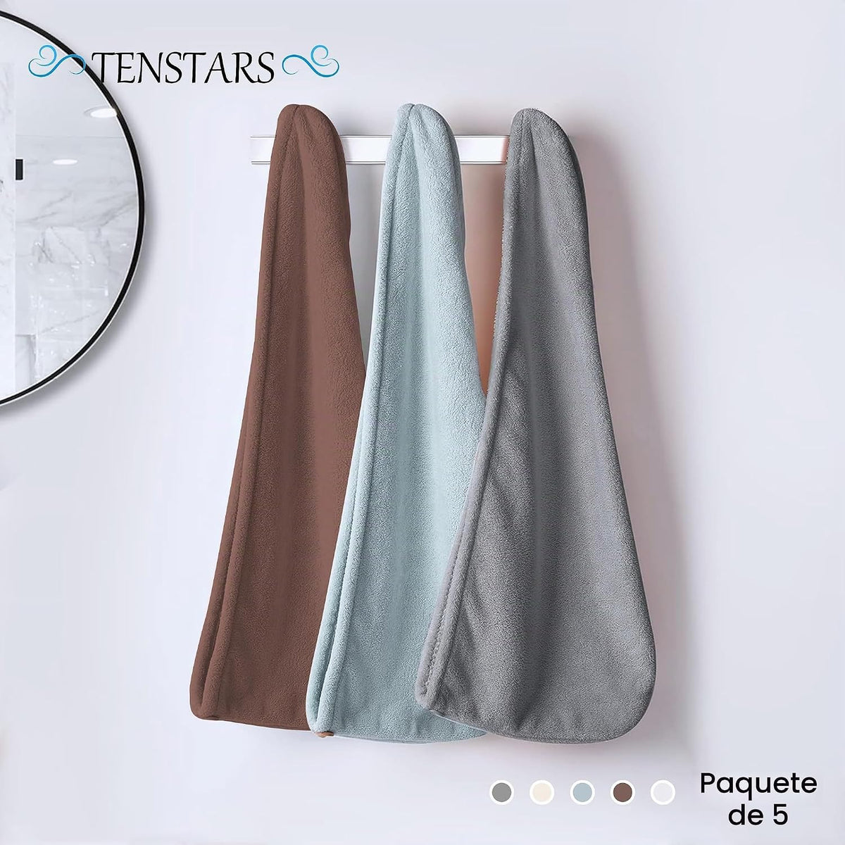 TENSTARS Paquete de 5 Toallas de Microfibra Engrosadas para Cabello...