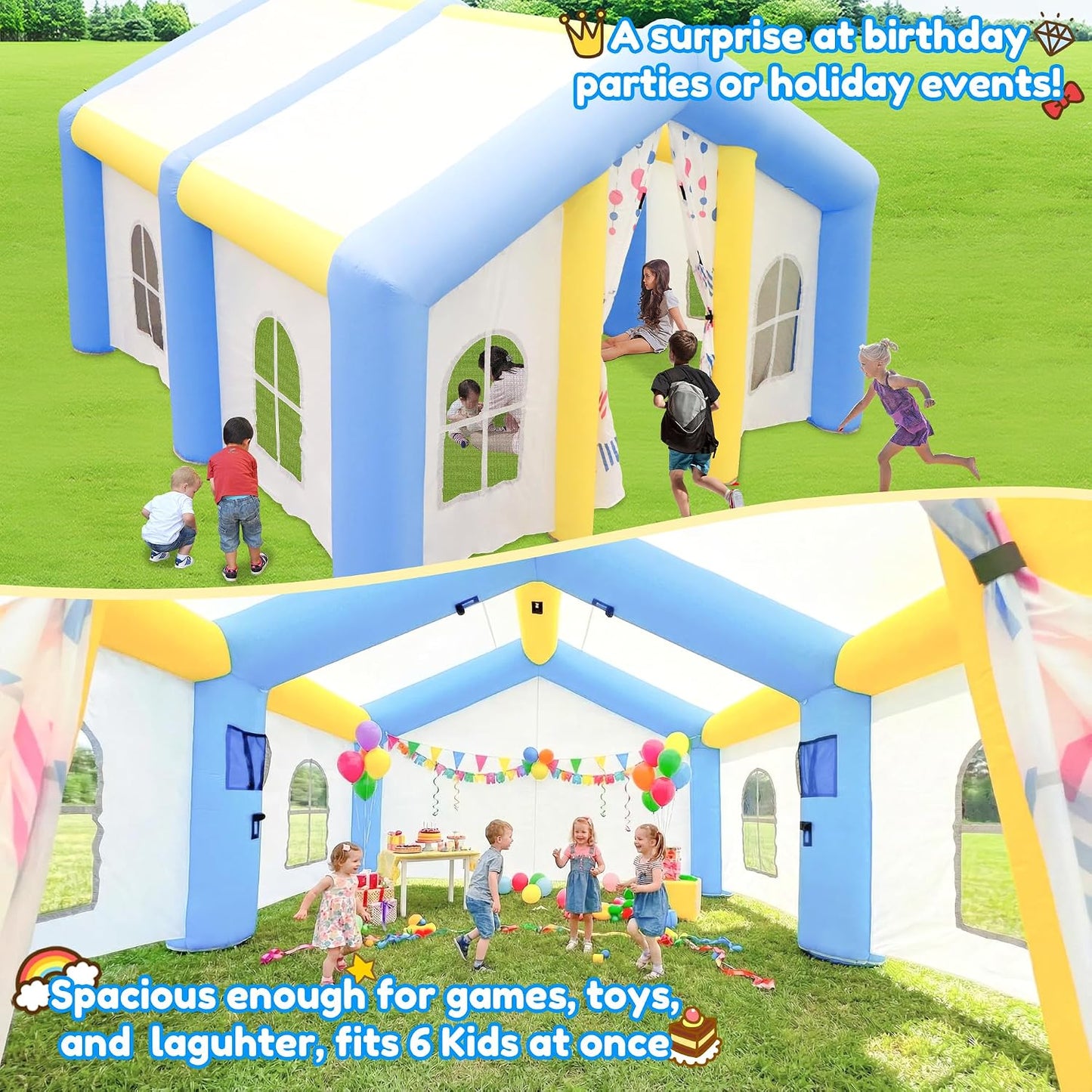 WELLFUNTIME - Casa de juegos inflable para niños con soplador de ai...