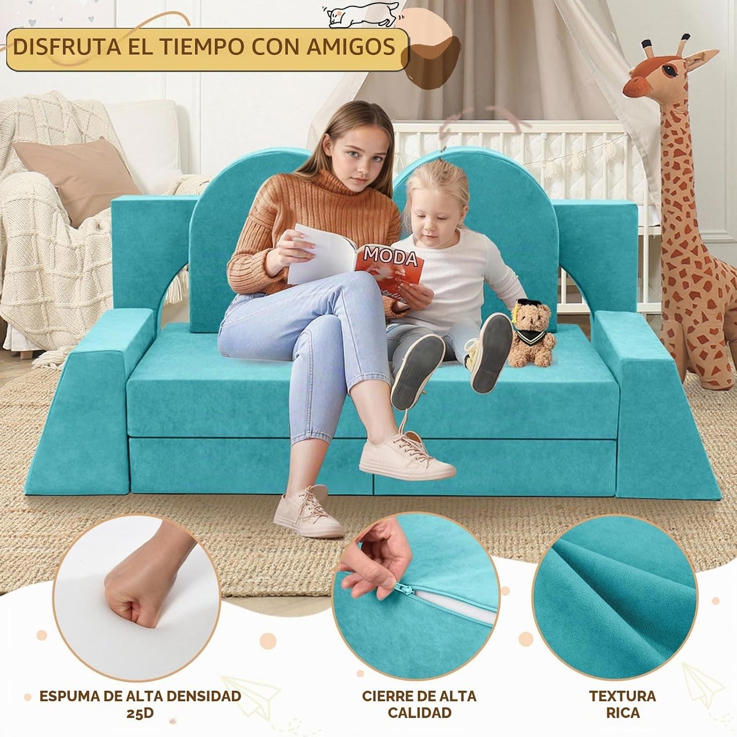 Fvkind Sofá de juego para niños de 10 piezas, sofá modular para niñ...