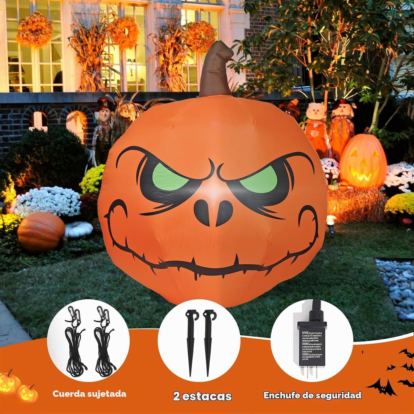 YOUBEMAGIC Calabaza inflable de Halloween de 4 pies con luces LED i...
