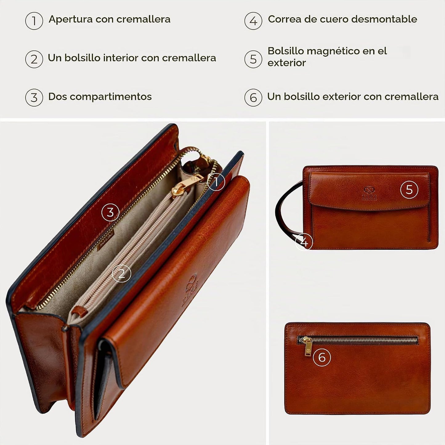 Time Resistance Bolso de mano de cuero para hombre, organizador de...