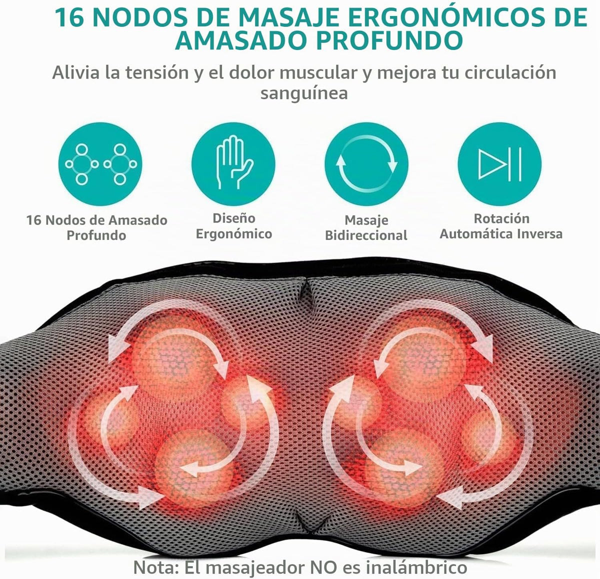Nekteck Masajeador inalámbrico de cuello y espalda con calor relaja...
