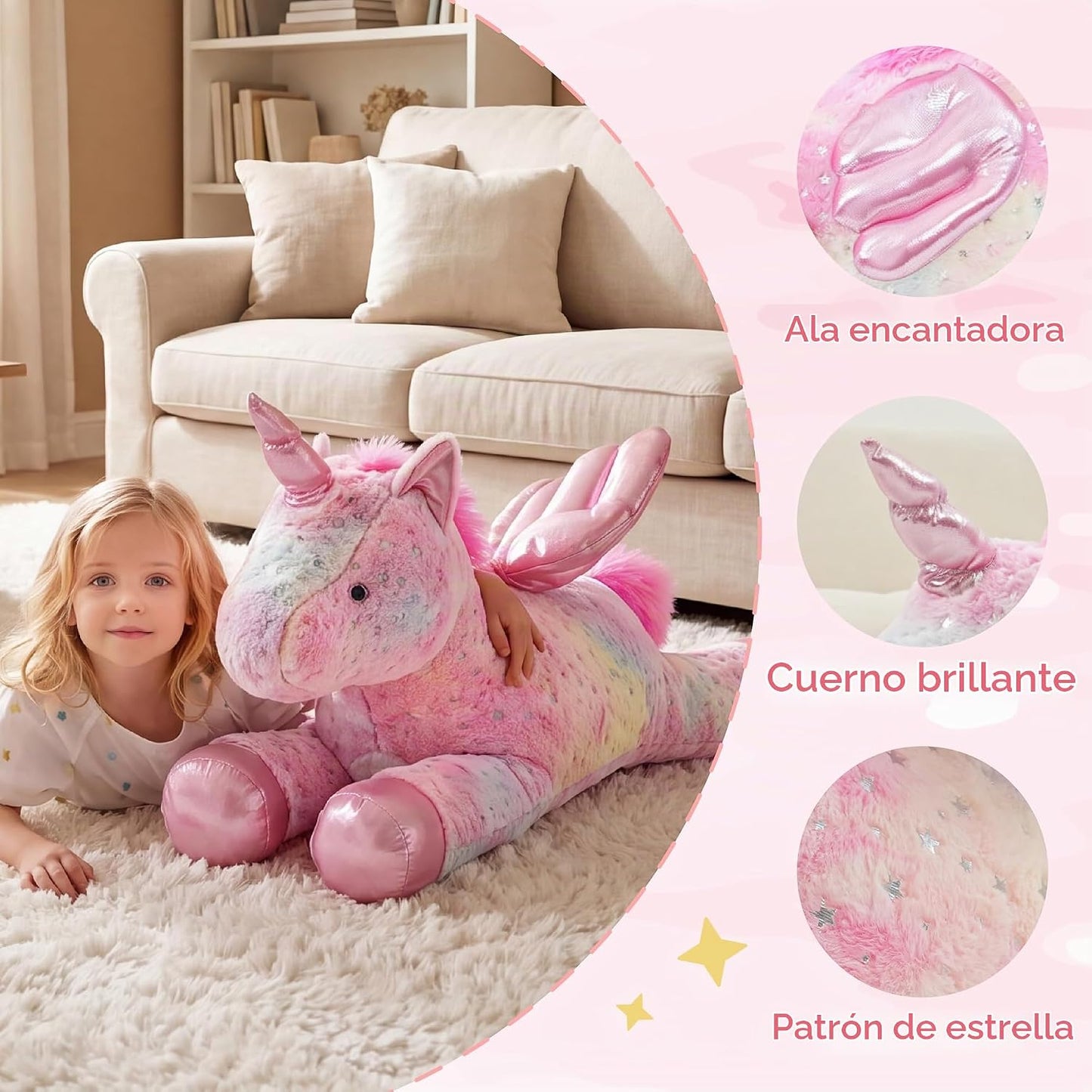Jrystar Juguete de peluche de unicornio gigante, juguete de unicorn...