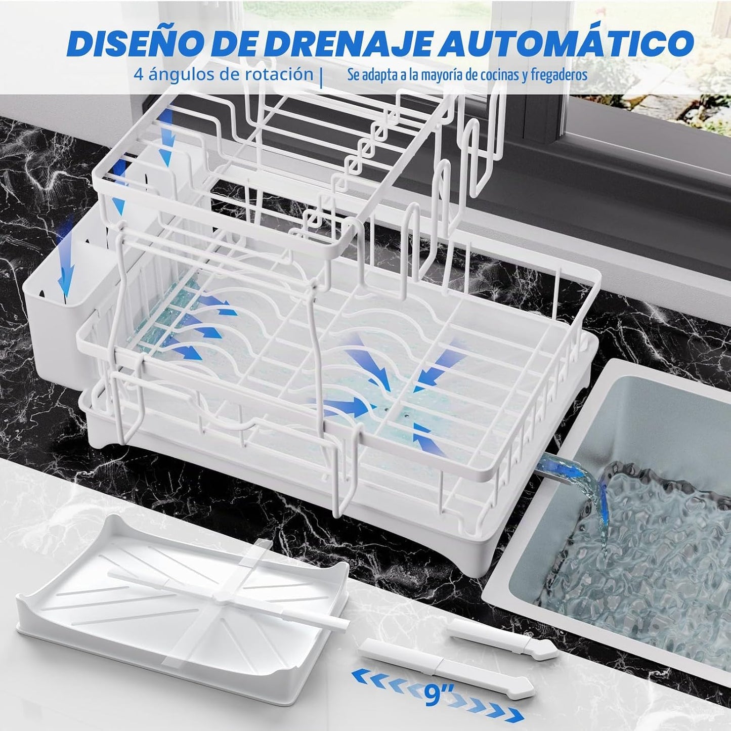 Godboat - Escurridor de platos de 2 niveles con drenaje automático...