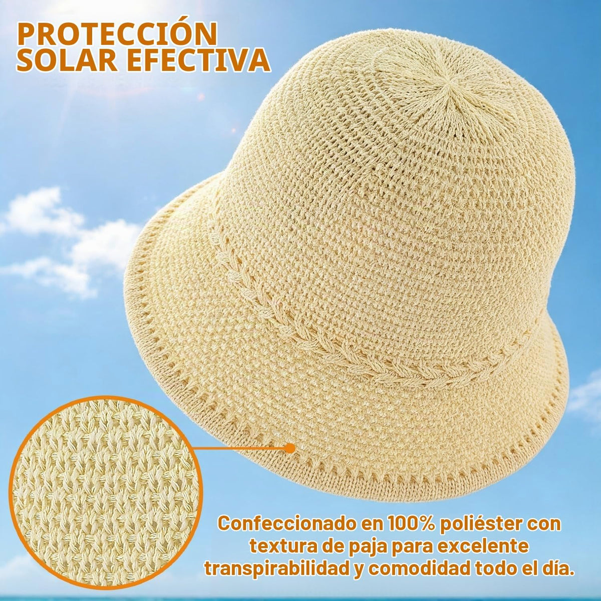 Sombrero de pescador de ganchillo para mujer, sombrero ligero de pa...
