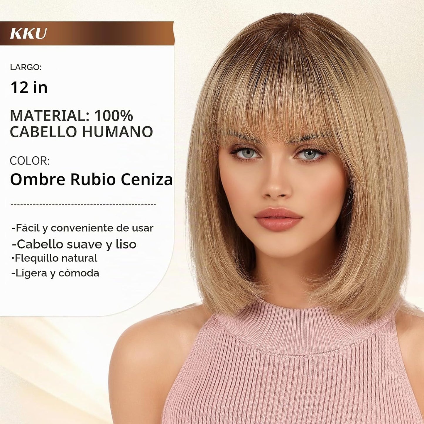 KKU Pelucas de cabello humano rubio ceniza degradado para mujer, pe...