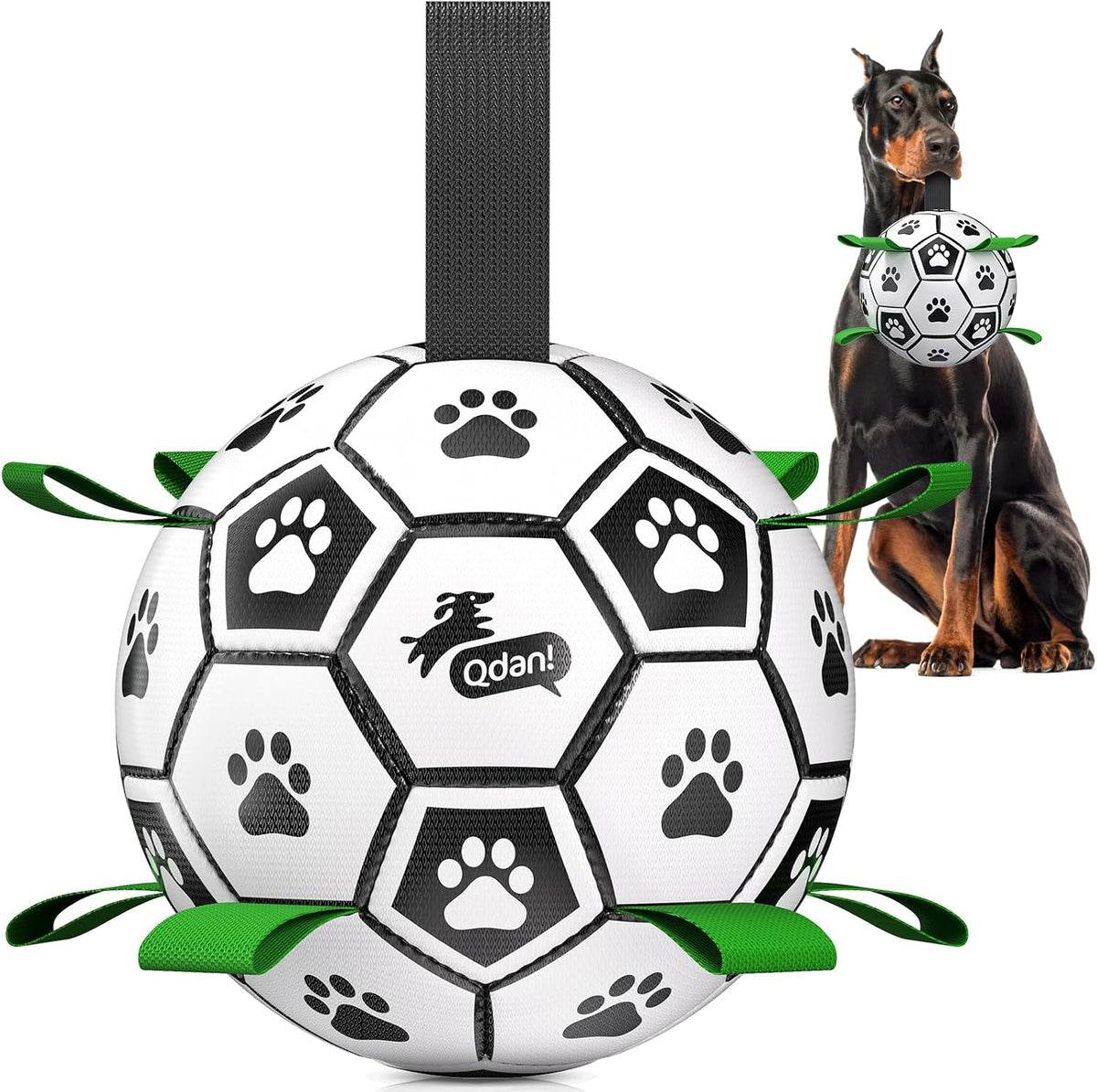 QDAN Balón de fútbol para perros Gaint de 10 pulgadas con correas,...
