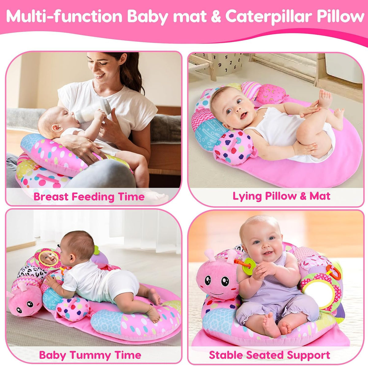 Baby Tummy Time Mirror Tarjetas Flash y Alfombrilla de Almohada Sen...