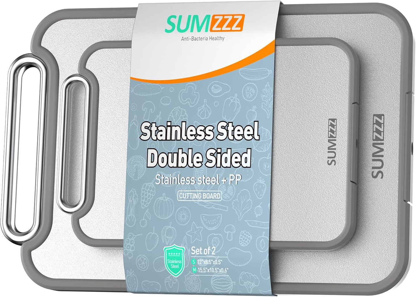 Sumzzz Tabla de cortar de acero inoxidable para cocina, tabla de co...