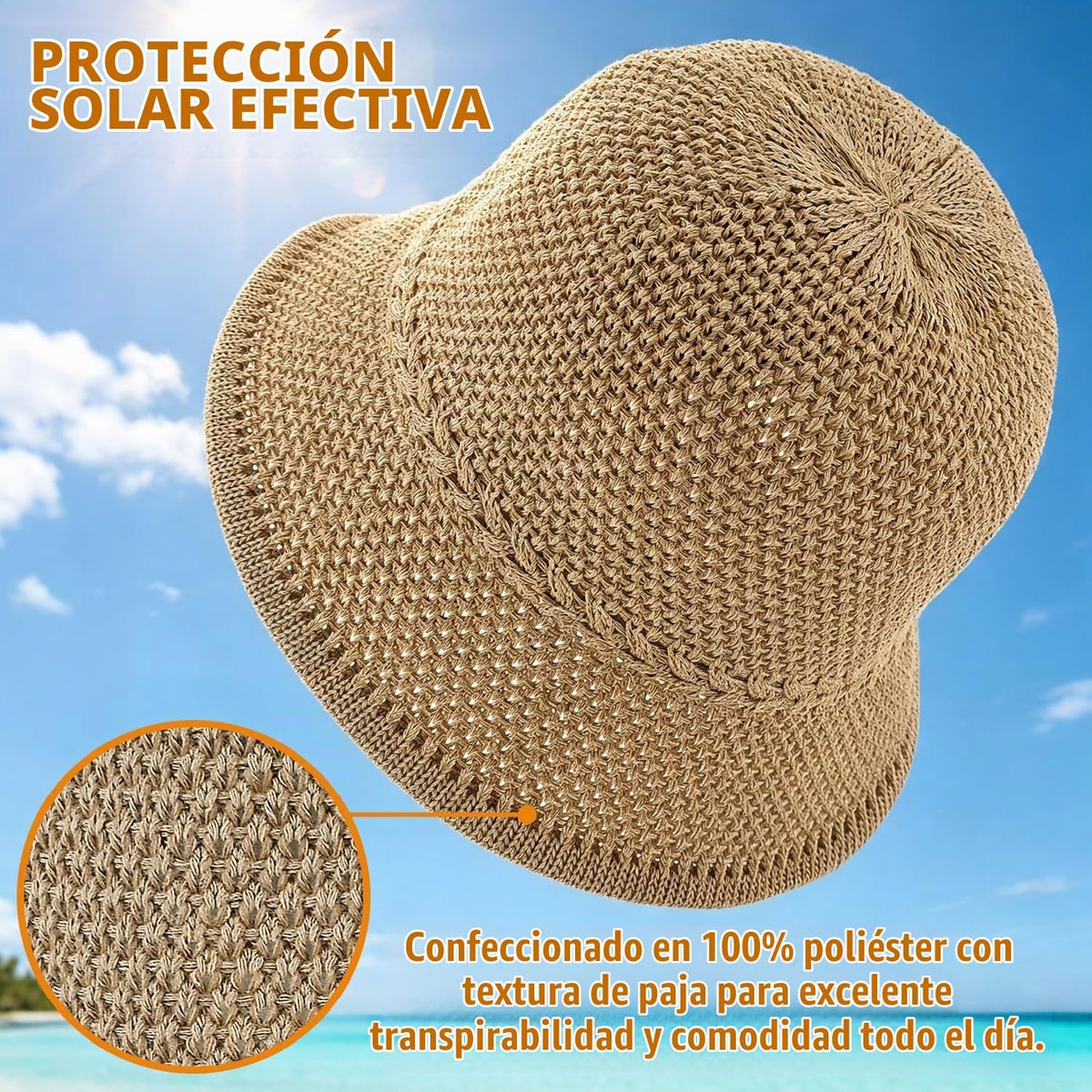 Sombrero de pescador de ganchillo para mujer, sombrero ligero de pa...