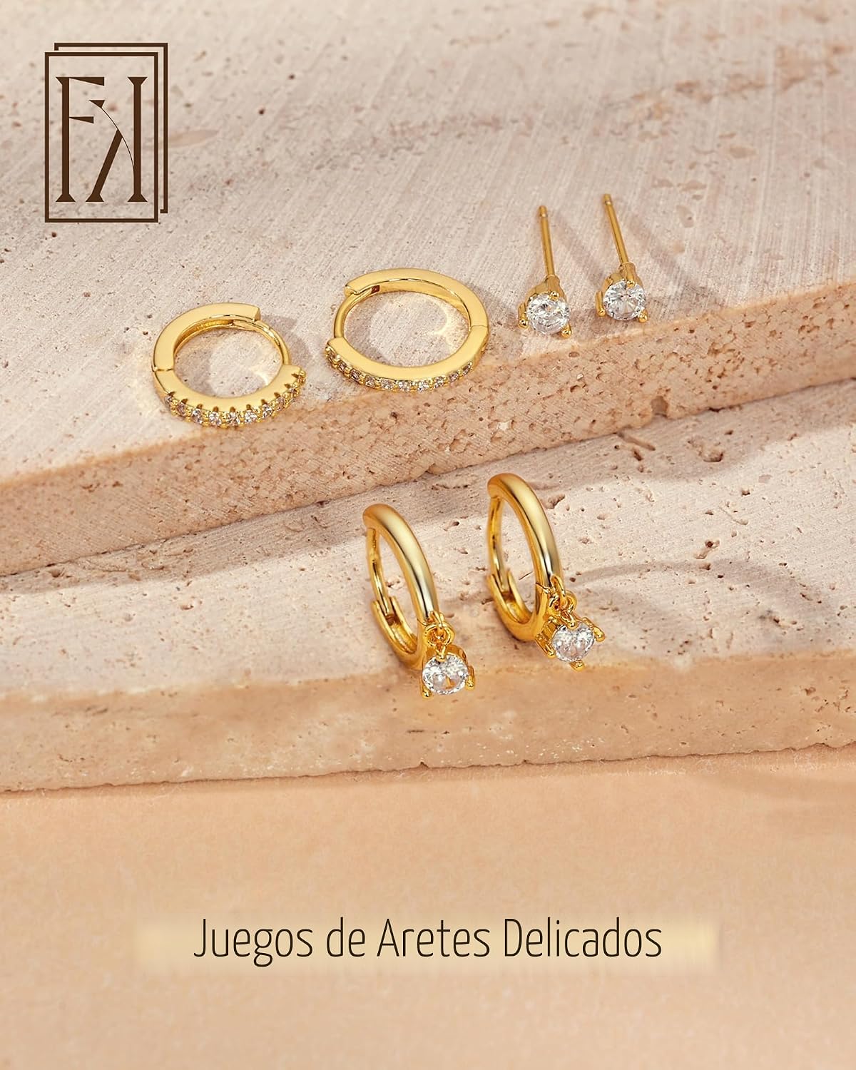 Freekiss Juego de 3 Pares de Aretes de Aro Dorados: Aretes Pequeños...