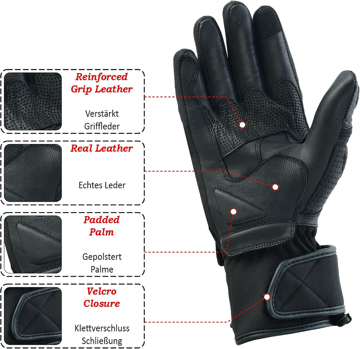 Guantes de moto JAUNTY, guantes de cuero de verano con pantalla tác...