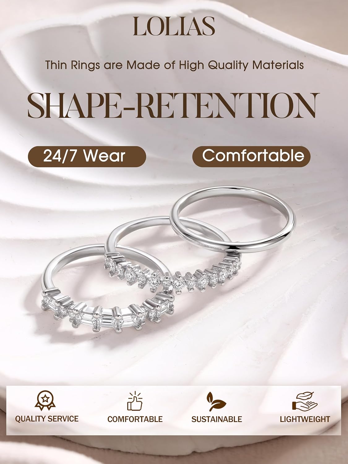 LOLIAS Anillos apilables chapados en oro de 14 quilates para mujer...