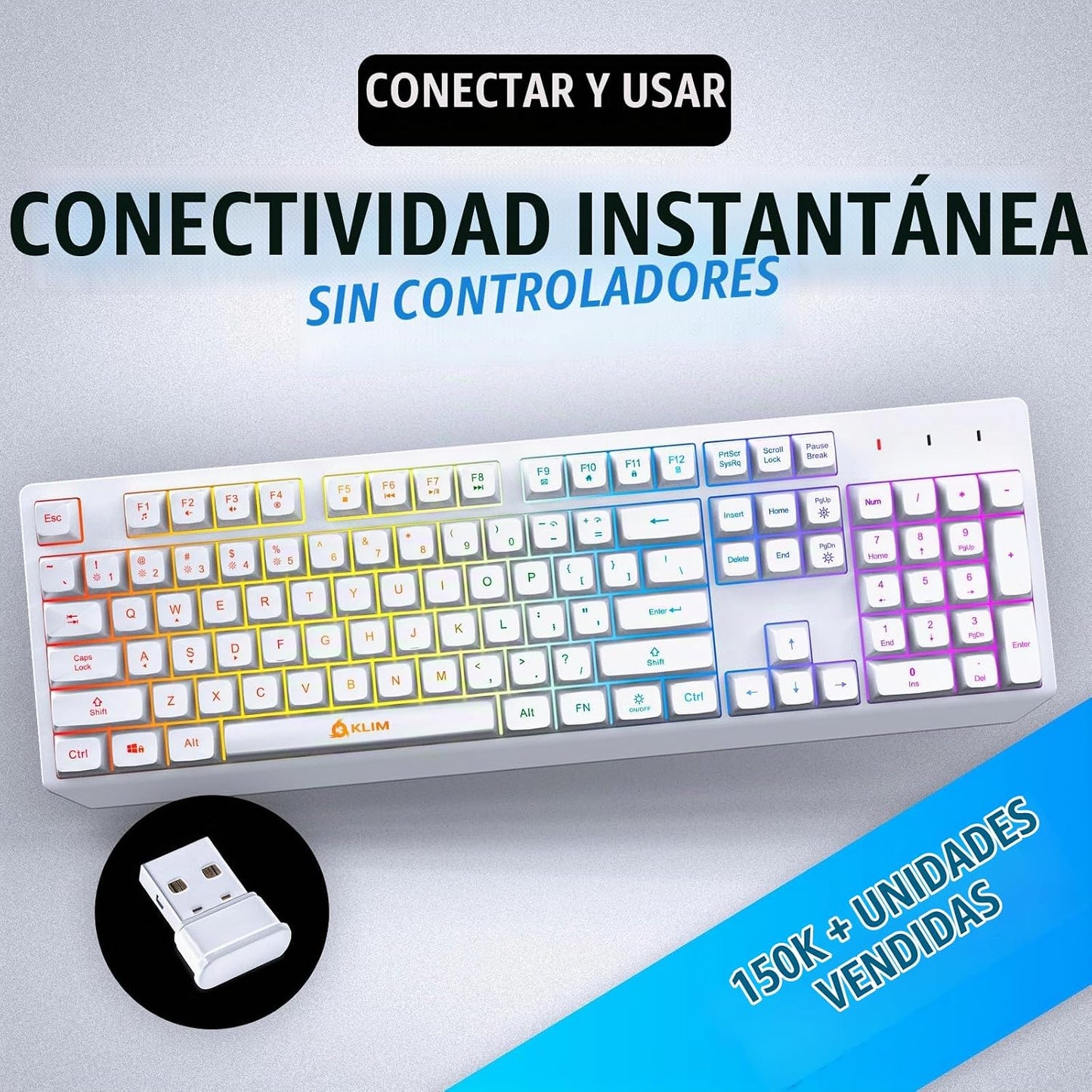 Teclado inalámbrico KLIM Chroma Blanco \u2013 Retroiluminación RGB,...