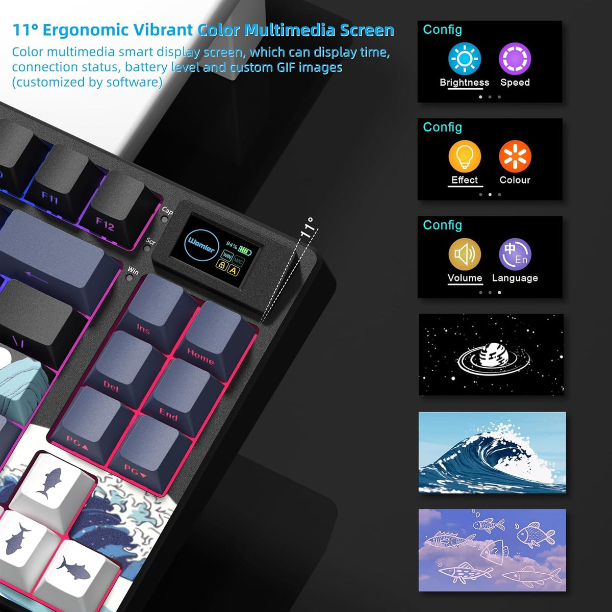 Womier Teclado Mecánico Inalámbrico 75% con Pantalla Multimedia a C...