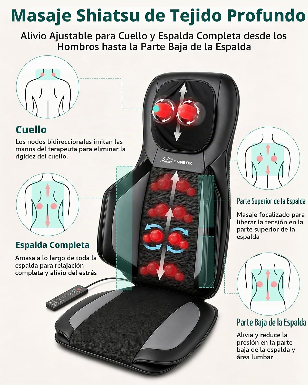 Snailax Masajeador de cuello y espalda mejorado 2026, almohadilla p...