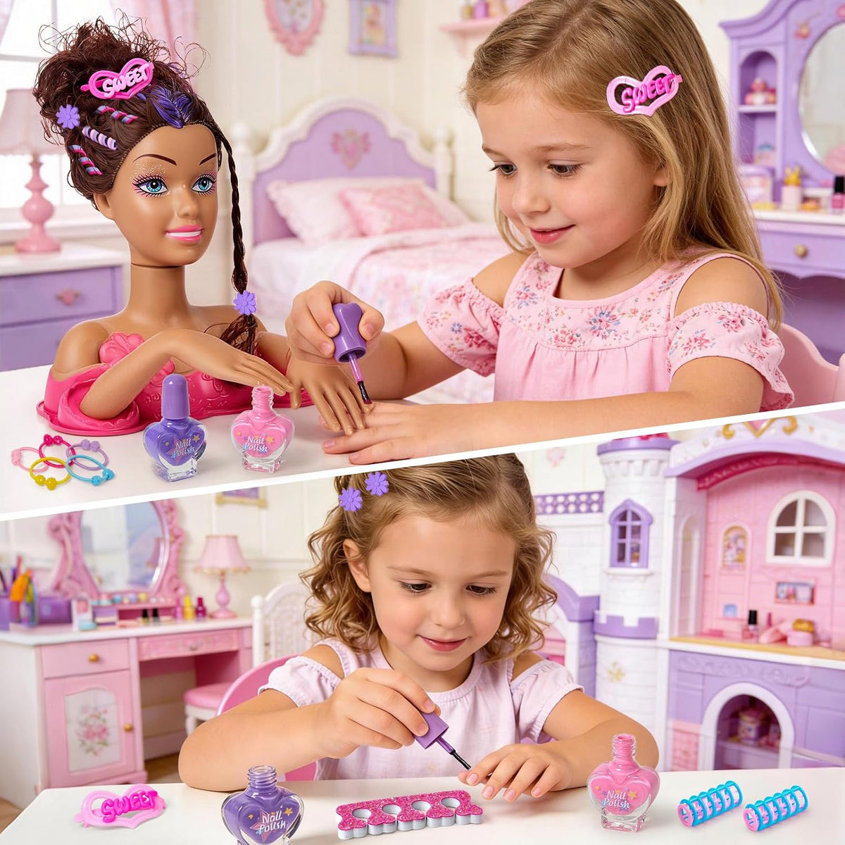 Toylink Cabeza de muñeca para peinar el cabello, kit de maquillaje...