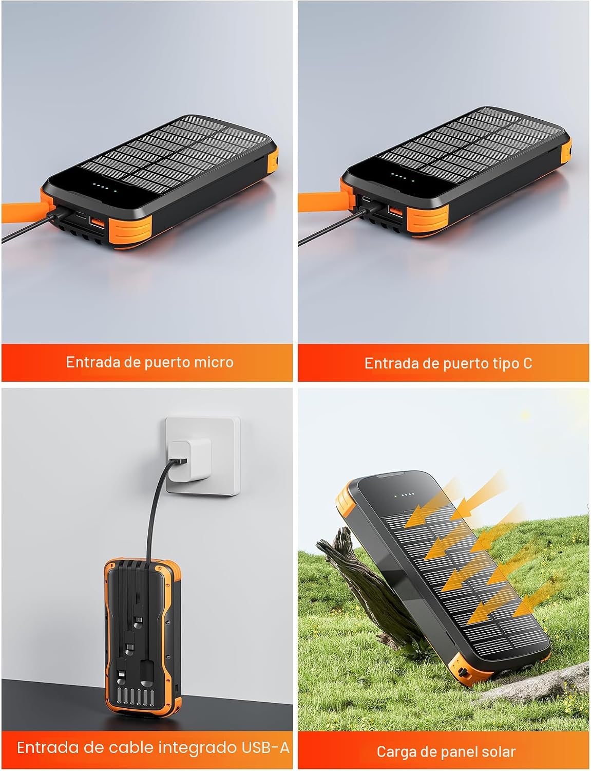 MINRISE Banco de energía solar de 40000 mAh, cargador portátil PD d...