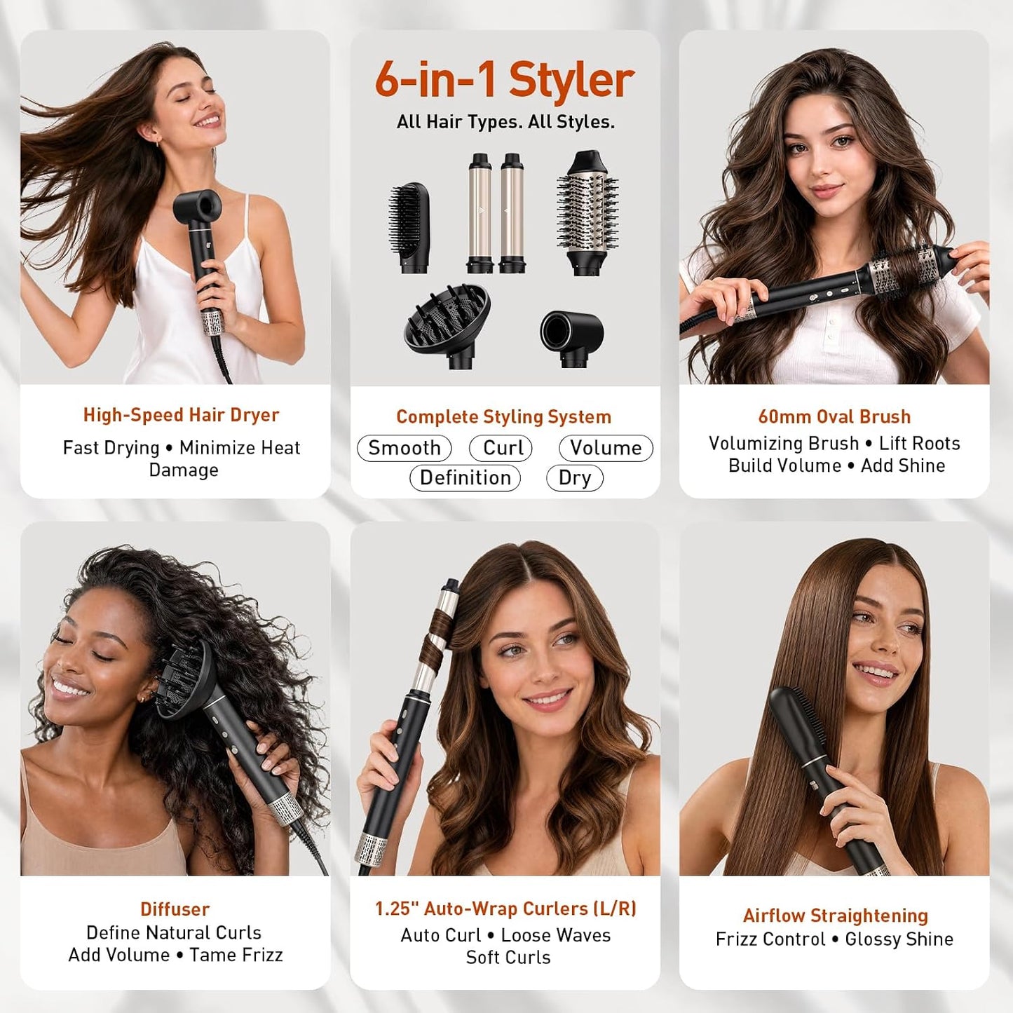 Mythsight StyleVibe - Moldeador de aire 6 en 1 con secador de pelo...