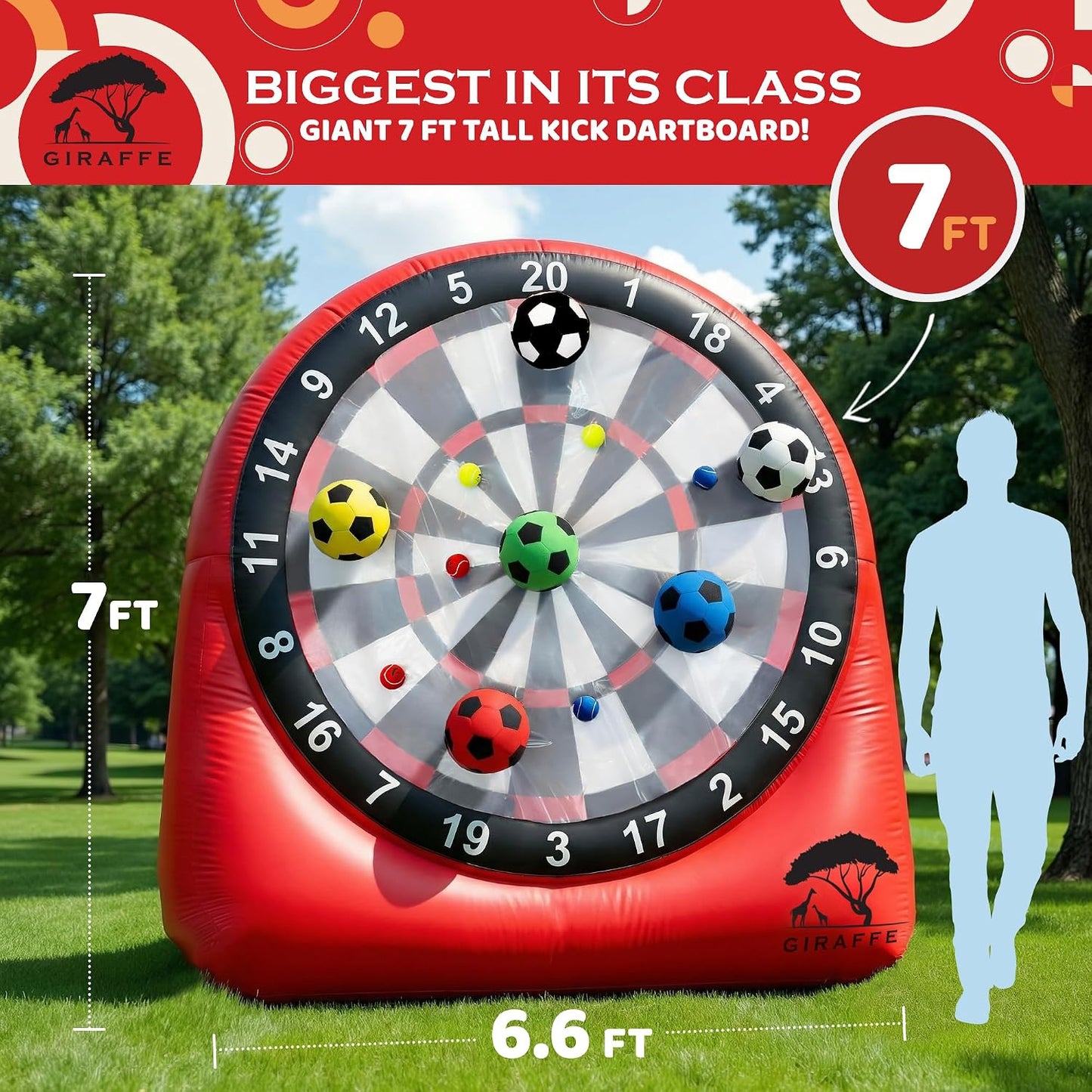 GIRAFFE Juego de dardos inflable gigante para patio, tablero de dar...