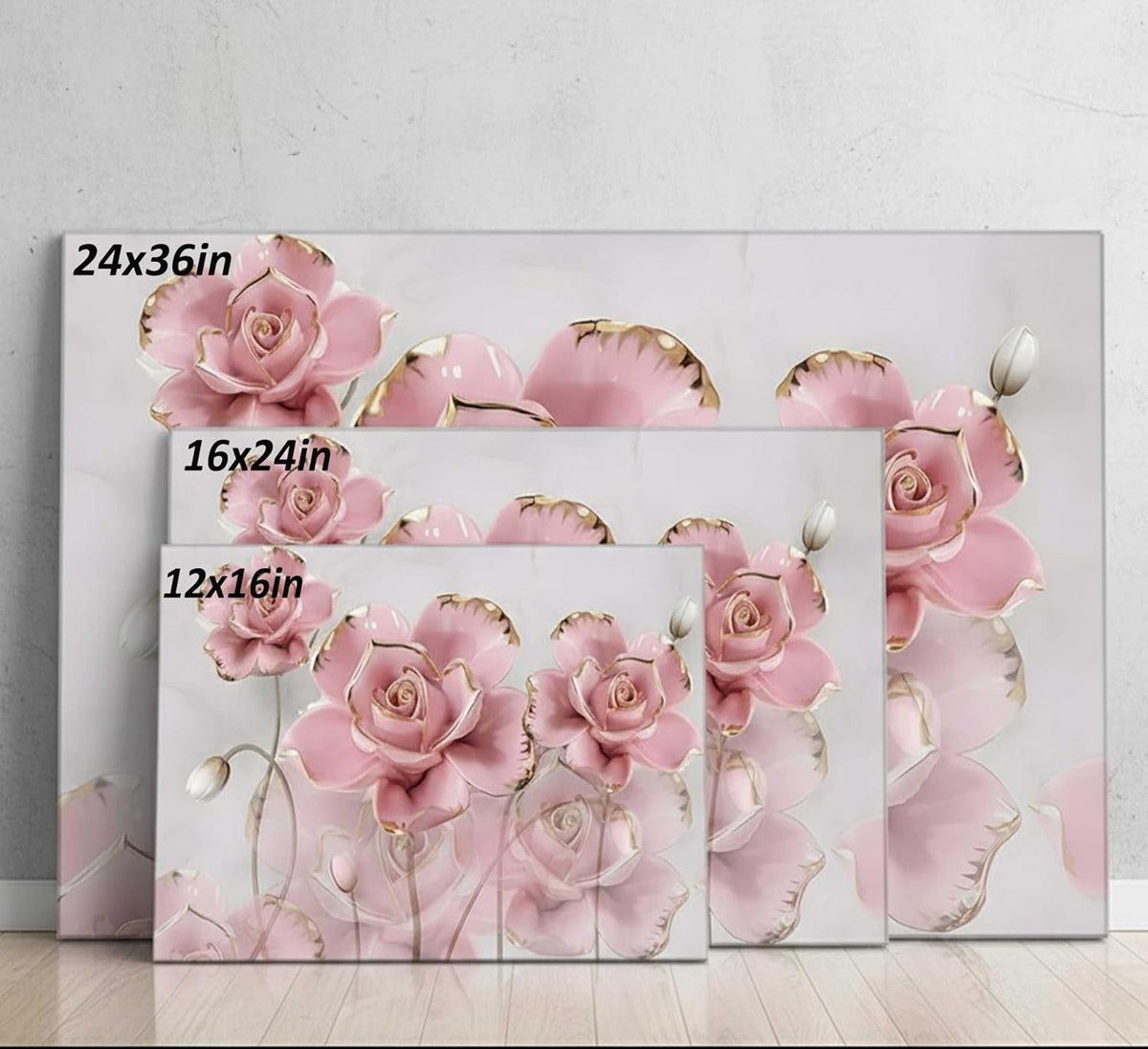 Lona moderna de rosas delicadas en oro rosa con flores que se refle...