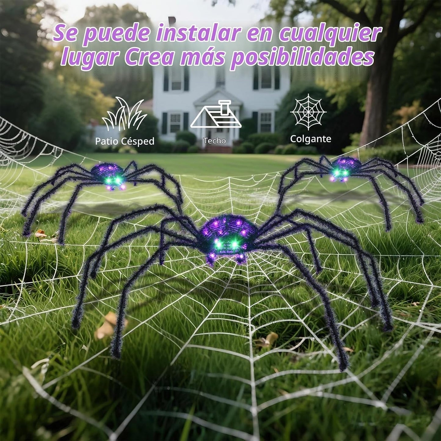HOYECHI Araña de Halloween iluminada de 3 piezas, decoraciones navi...