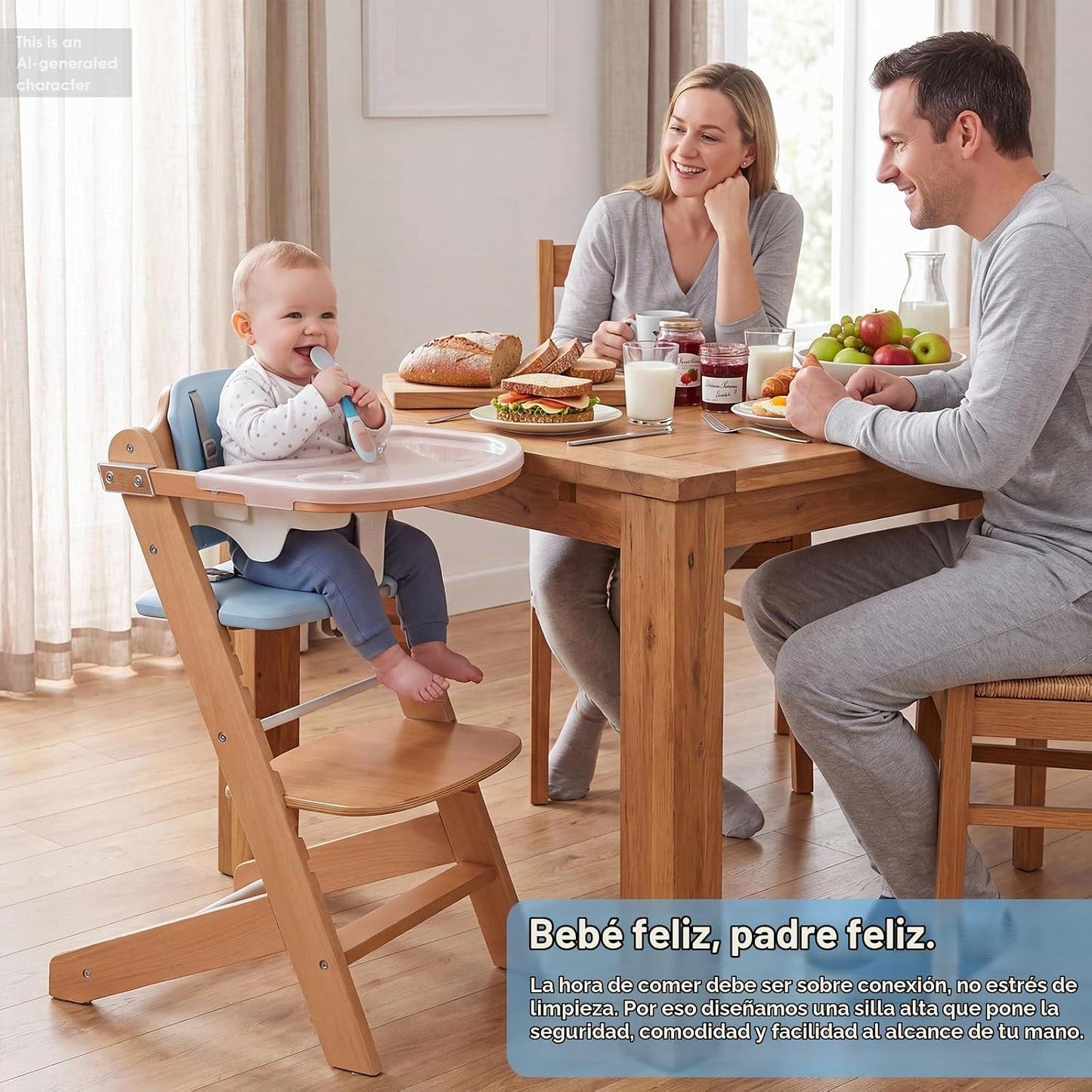 Trona de madera para bebé Cowiewie, silla de crecimiento convertibl...
