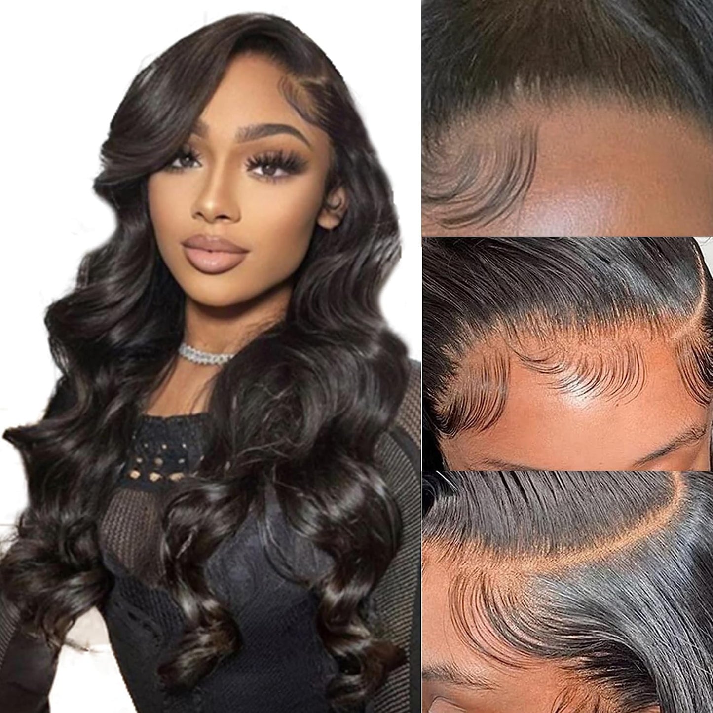 Blonlier Pelucas de cabello humano ondulado con encaje frontal tran...
